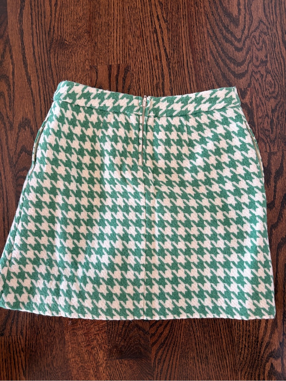 Wool blend Green and White Houndstooth A-Line Skirt